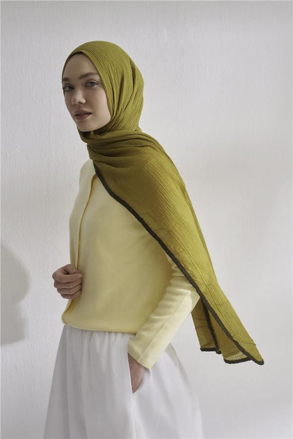 Müslin Biyeli Şal 3352-322 Zeytin