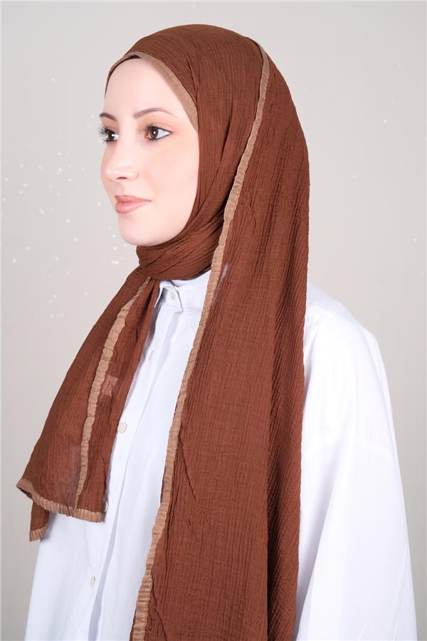 Müslin Biyeli Şal 3352-67 Kahverengi 