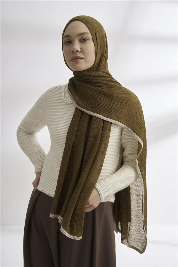 Müslin Biyeli Şal 3352-695 Koyu Yağ Yeşili