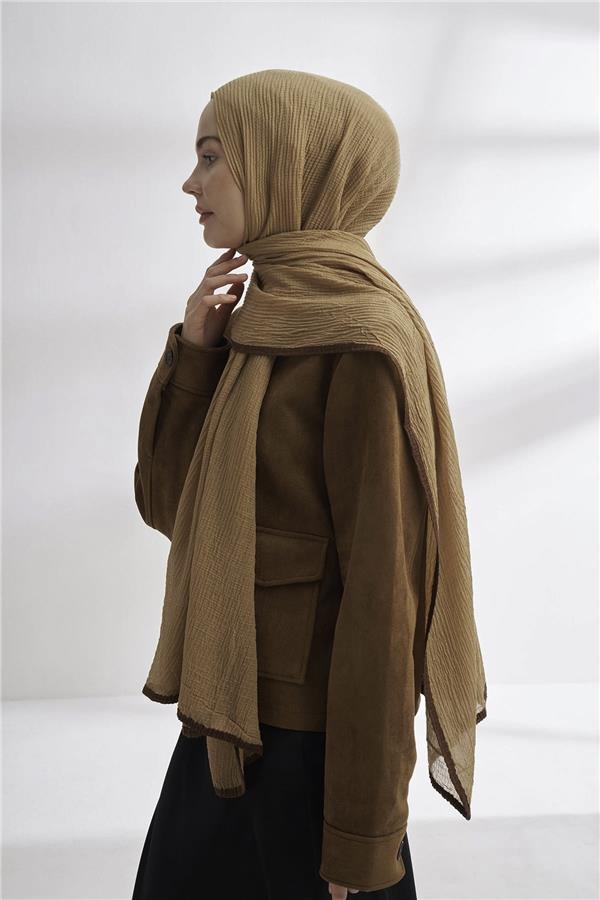 Müslin Biyeli Şal 3352-711 Koyu Bej