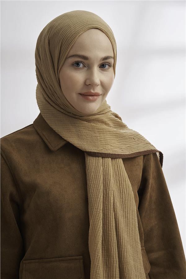 Müslin Biyeli Şal 3352-711 Koyu Bej