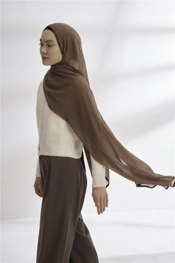 Müslin Biyeli Şal 3352-781 Koyu Vizon