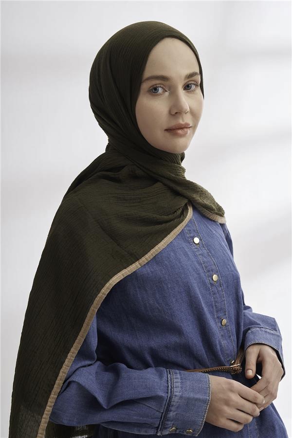 Müslin Biyeli Şal 3352-846 Koyu Haki