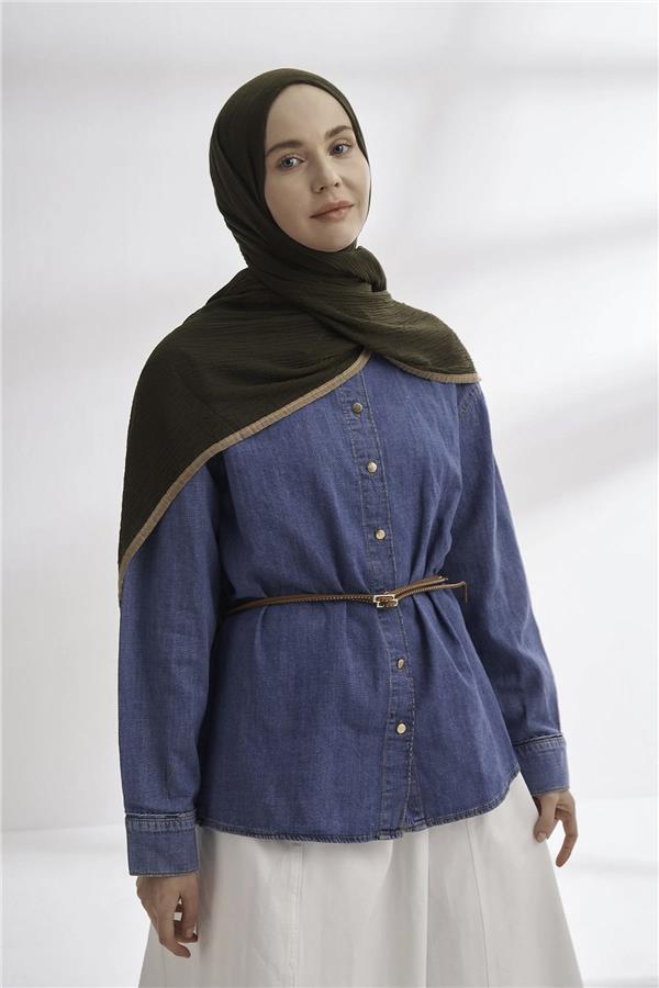 Müslin Biyeli Şal 3352-846 Koyu Haki