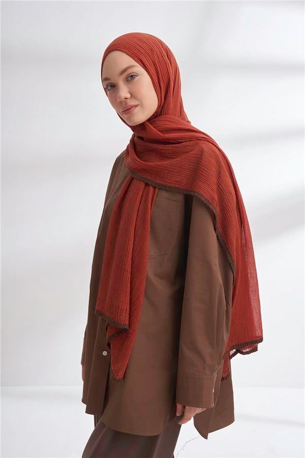 Müslin Biyeli Şal 3352-85 Kiremit
