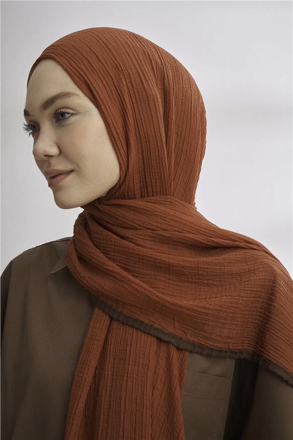 Müslin Biyeli Şal 3352-85 Kiremit