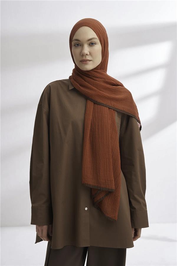 Müslin Biyeli Şal 3352-85 Kiremit