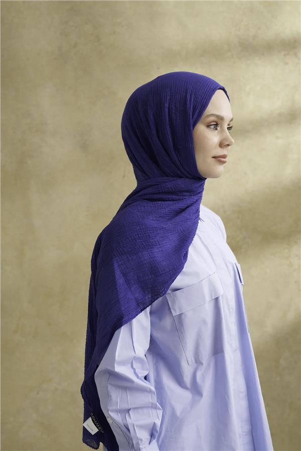 Müslin Yaprak Desen Şal 3351-1033 Morcivert 
