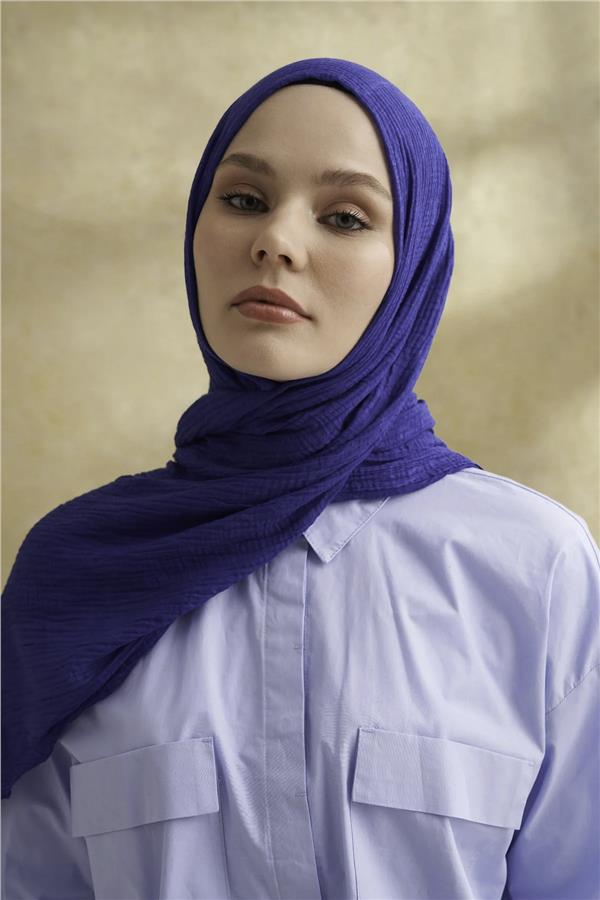 Müslin Yaprak Desen Şal 3351-1033 Morcivert 
