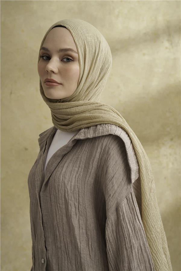 Müslin Yaprak Desen Şal 3351-1042 Soft Olive 