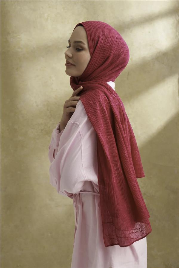 Müslin Yaprak Desen Şal 3351-128 Fuşya 
