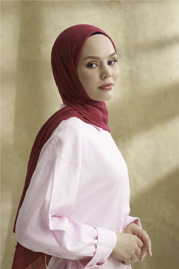 Müslin Yaprak Desen Şal 3351-128 Fuşya 