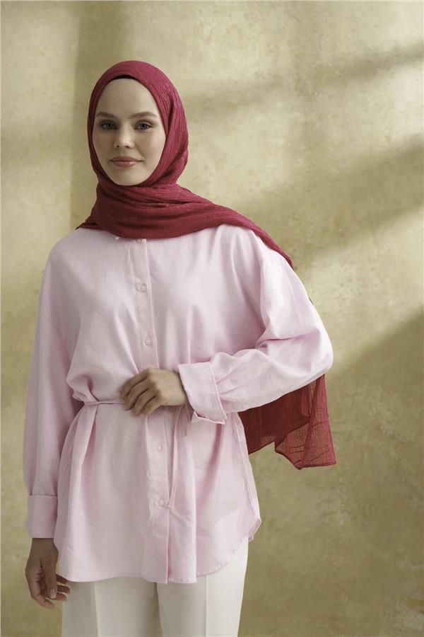 Müslin Yaprak Desen Şal 3351-128 Fuşya 