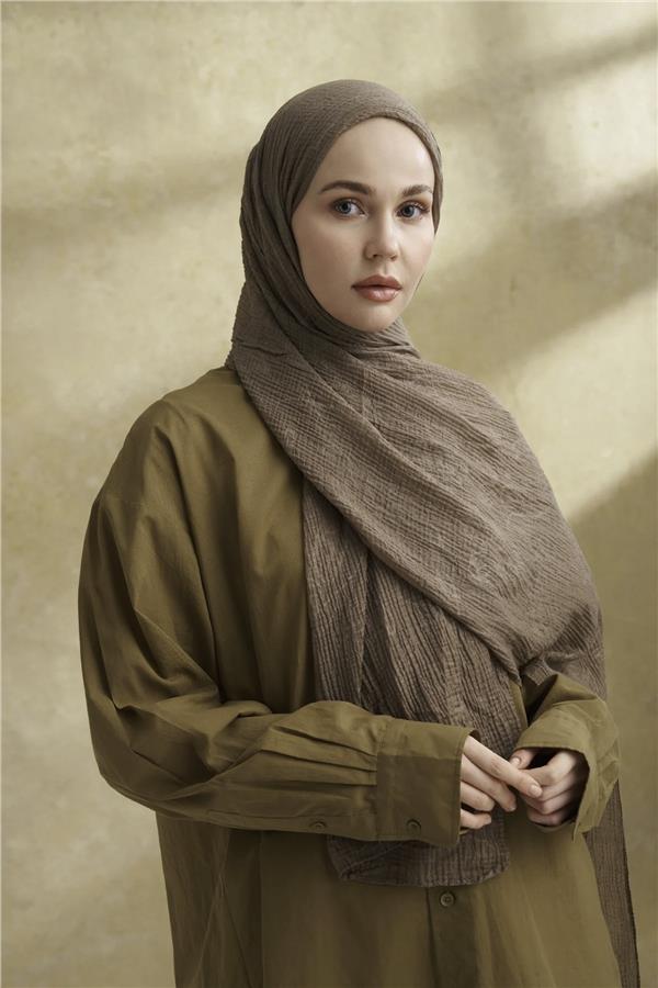Müslin Yaprak Desen Şal 3351-131 Toprak