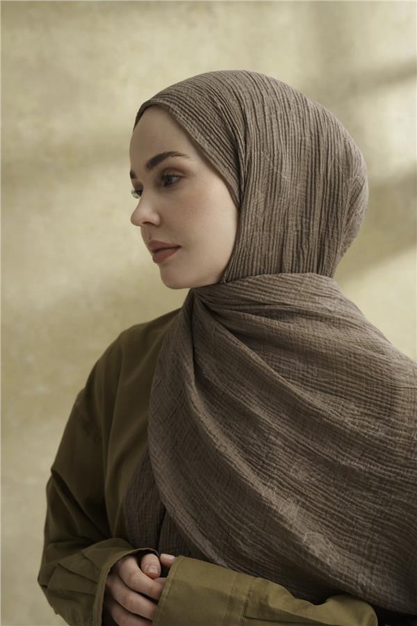 Müslin Yaprak Desen Şal 3351-131 Toprak