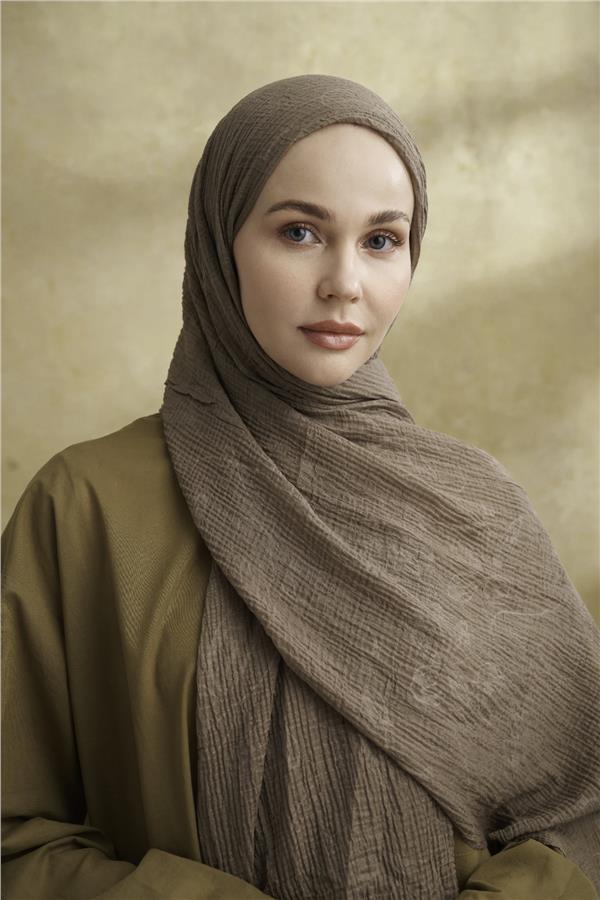 Müslin Yaprak Desen Şal 3351-131 Toprak