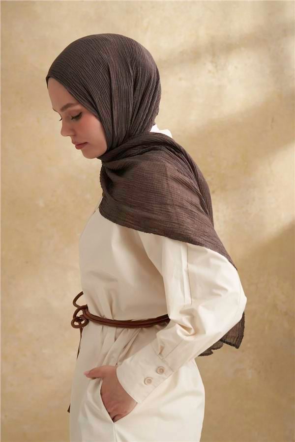 Müslin Yaprak Desen Şal 3351-134 Füme 