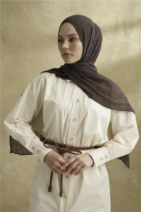 Müslin Yaprak Desen Şal 3351-134 Füme 