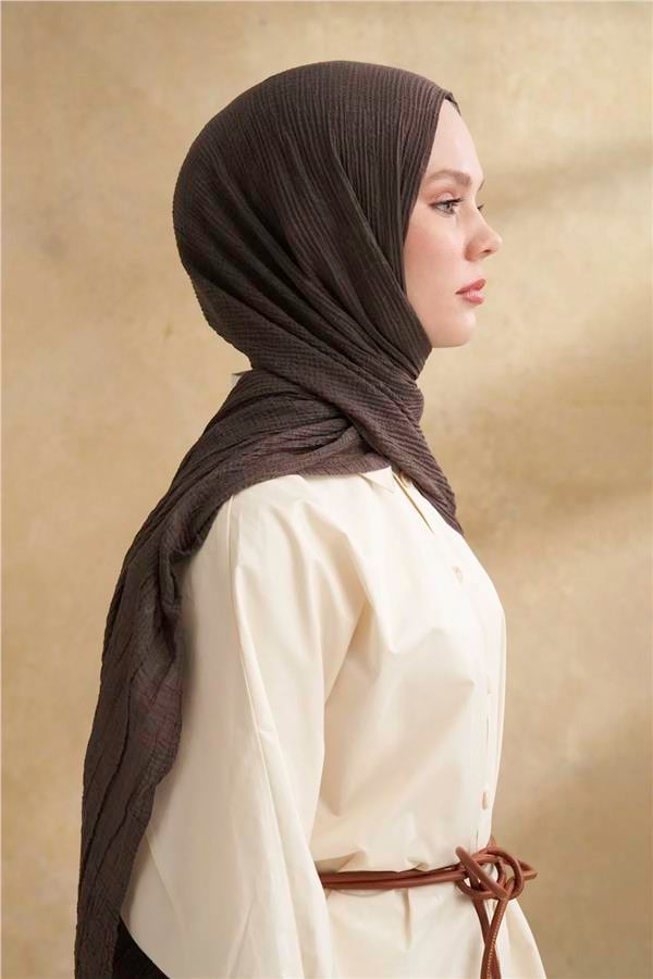 Müslin Yaprak Desen Şal 3351-134 Füme 