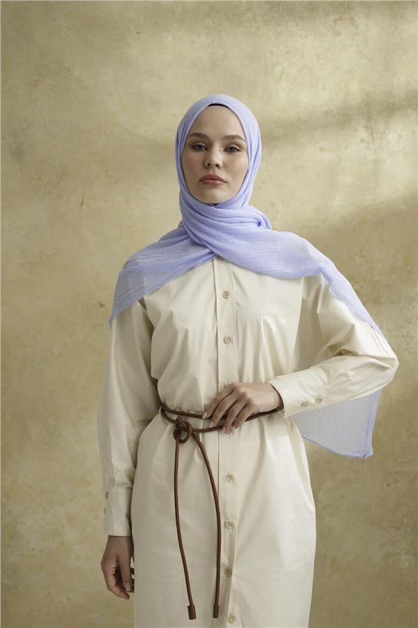 Müslin Yaprak Desen Şal 3351-148 Bebe Mavisi 