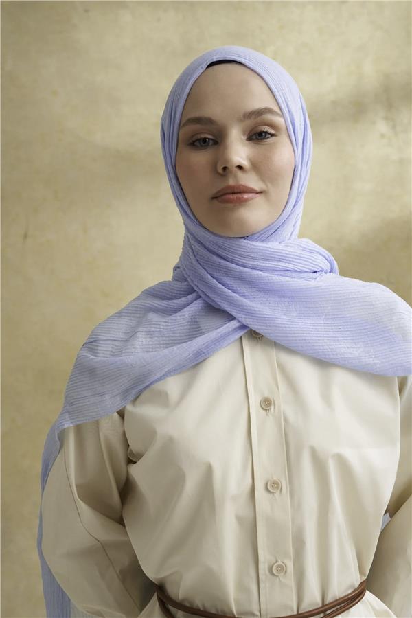 Müslin Yaprak Desen Şal 3351-148 Bebe Mavisi 