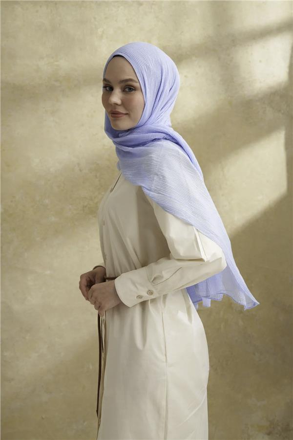 Müslin Yaprak Desen Şal 3351-148 Bebe Mavisi 