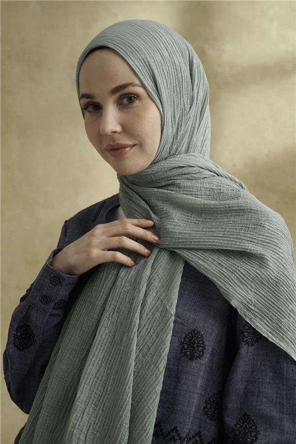 Müslin Yaprak Desen Şal 3351-173 Mint Yeşili 