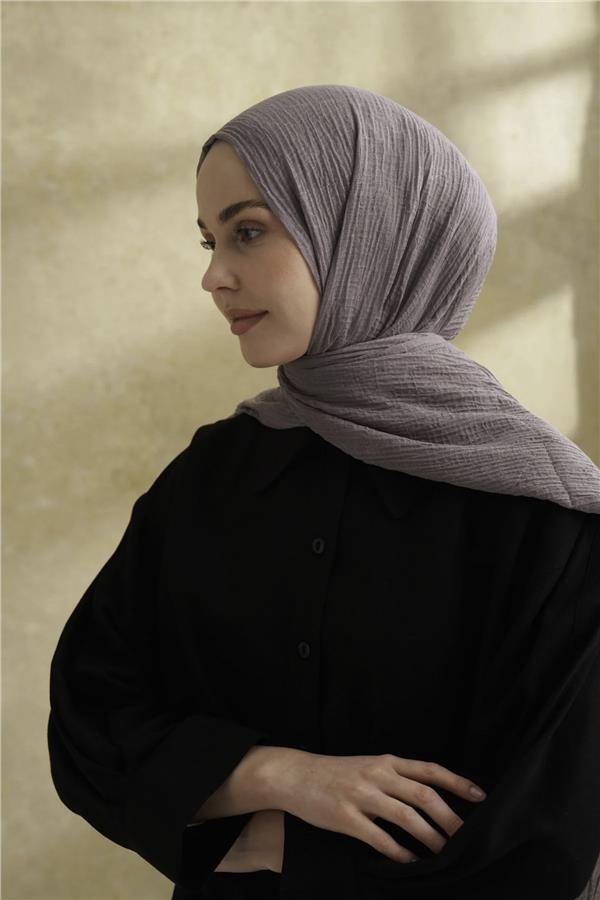 Müslin Yaprak Desen Şal 3351-179 Koyu Gri 