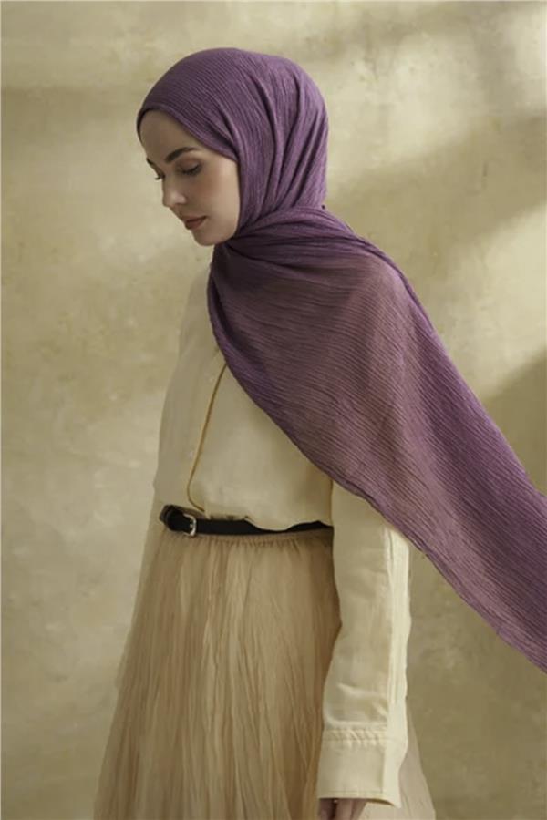 Müslin Yaprak Desen Şal 3351-186 Leylak 