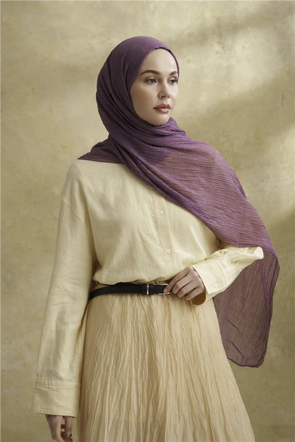 Müslin Yaprak Desen Şal 3351-186 Leylak 