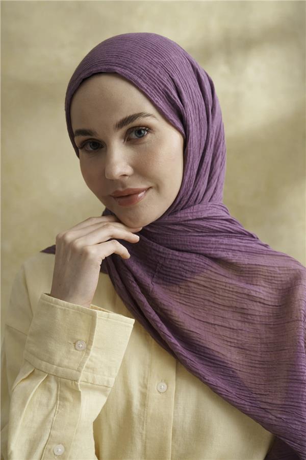 Müslin Yaprak Desen Şal 3351-186 Leylak 