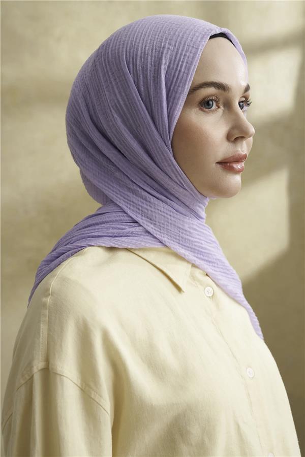 Müslin Yaprak Desen Şal 3351-207 Açık Leylak 