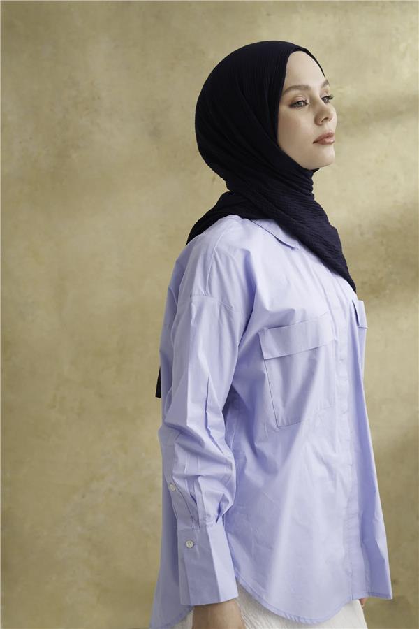 Müslin Yaprak Desen Şal 3351-22 Lacivert 