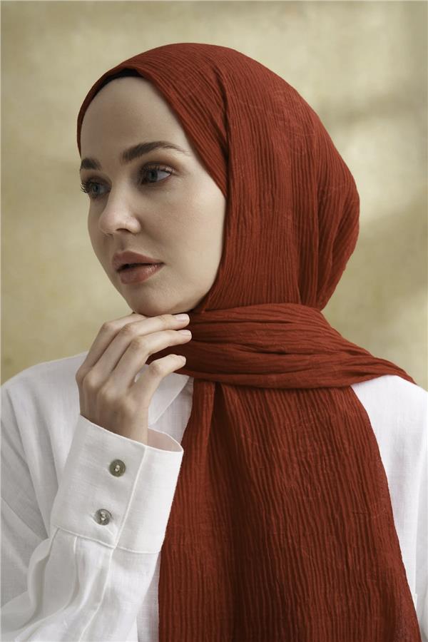 Müslin Yaprak Desen Şal 3351-50 Kırmızı 