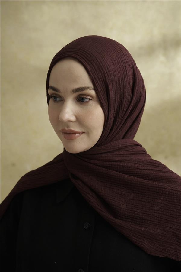 Müslin Yaprak Desen Şal 3351-544 Burgundy 