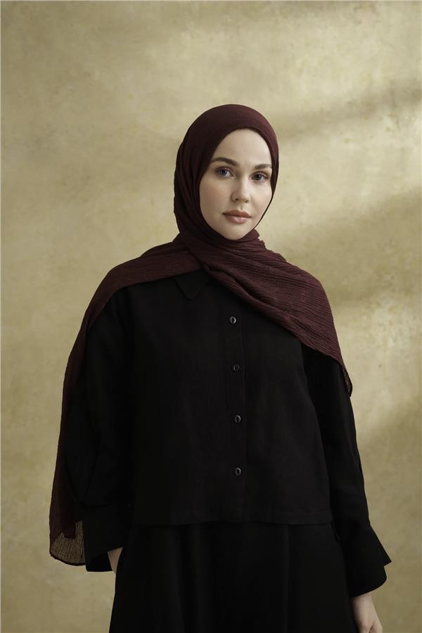Müslin Yaprak Desen Şal 3351-544 Burgundy 