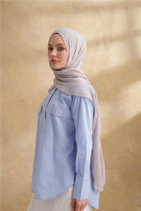 Müslin Yaprak Desen Şal 3351-574 Duman