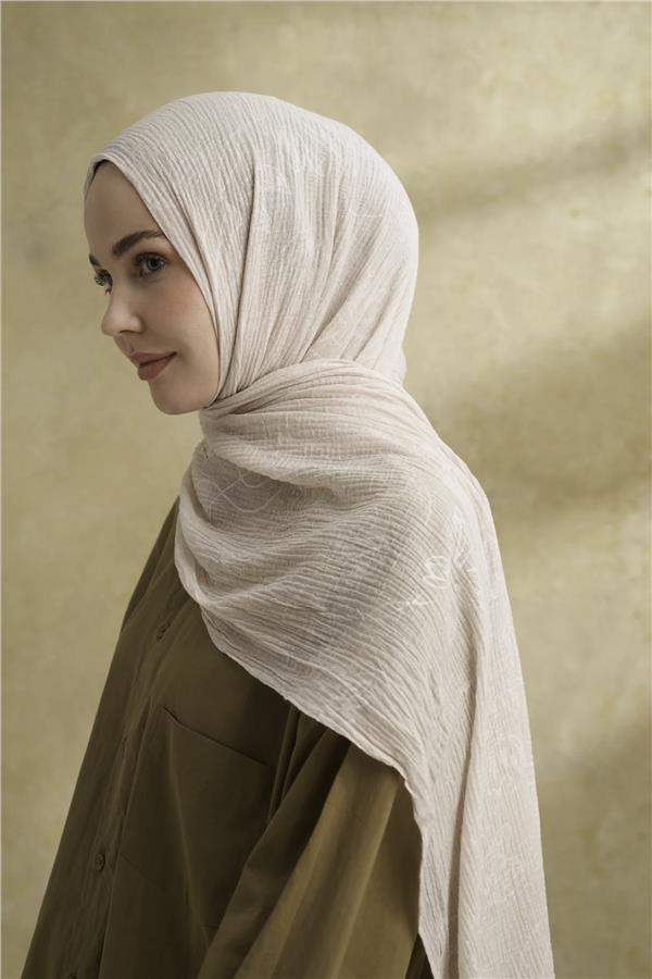 Müslin Yaprak Desen Şal 3351-66 Taş