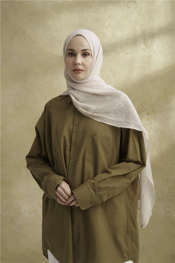 Müslin Yaprak Desen Şal 3351-66 Taş