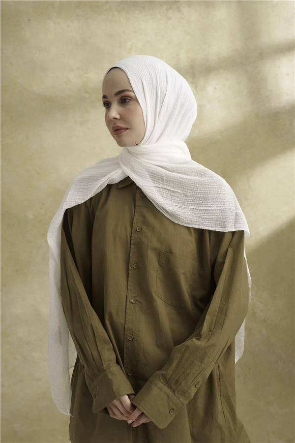 Müslin Yaprak Desen Şal 3351-69 Ekru 