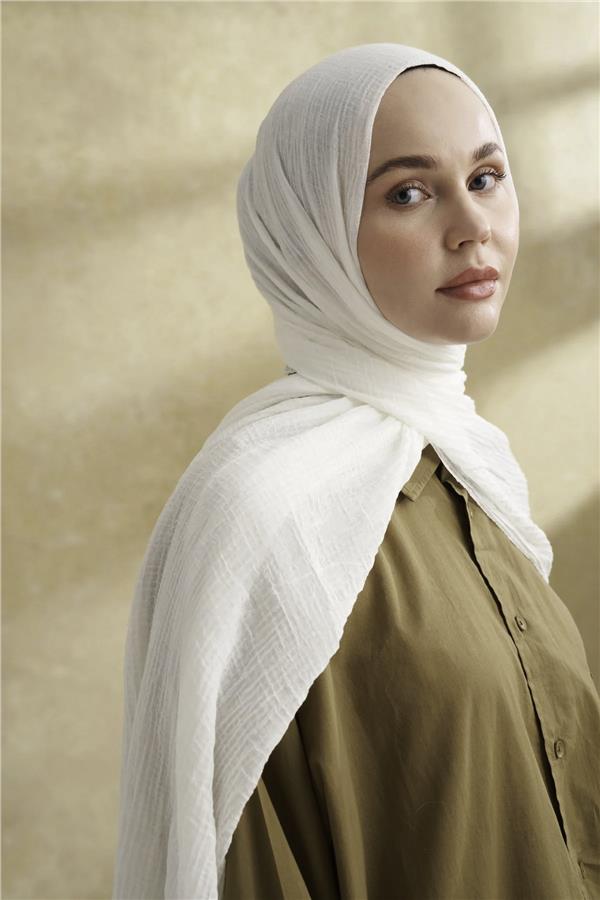 Müslin Yaprak Desen Şal 3351-69 Ekru 