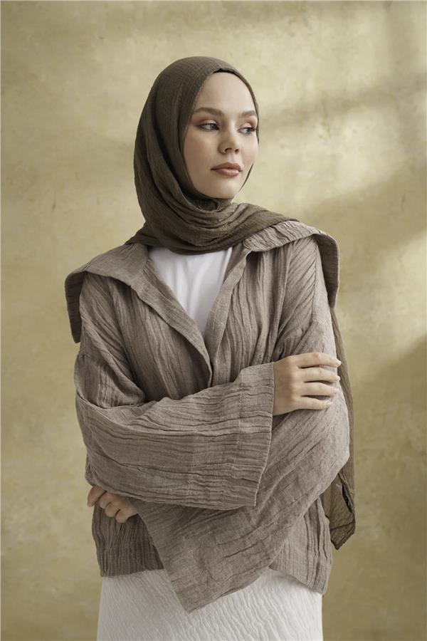 Müslin Yaprak Desen Şal 3351-716 Kül