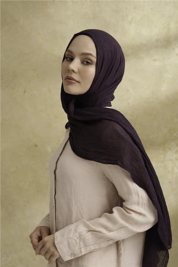 Müslin Yaprak Desen Şal 3351-82 Mürdüm 