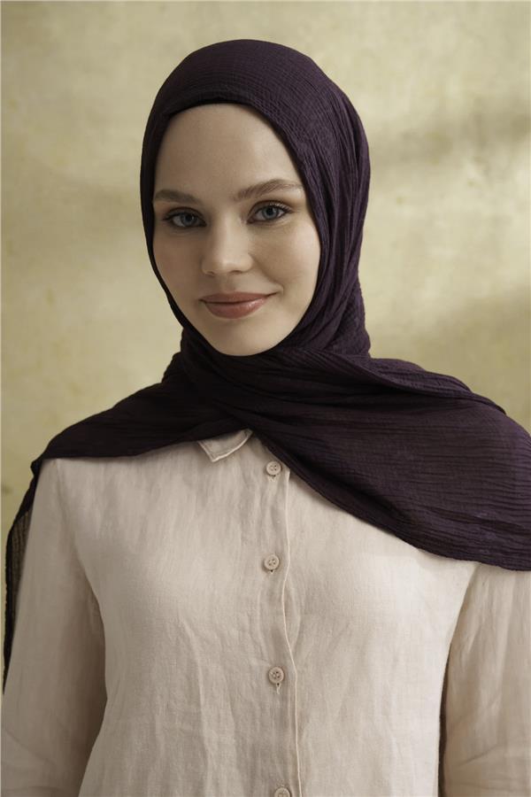 Müslin Yaprak Desen Şal 3351-82 Mürdüm 