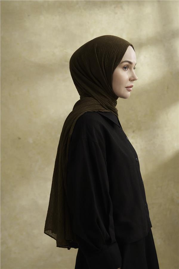 Müslin Yaprak Desen Şal 3351-846 Koyu Haki 