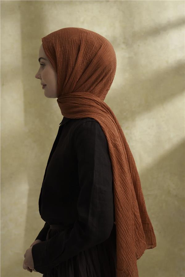 Müslin Yaprak Desen Şal 3351-85 Kiremit 