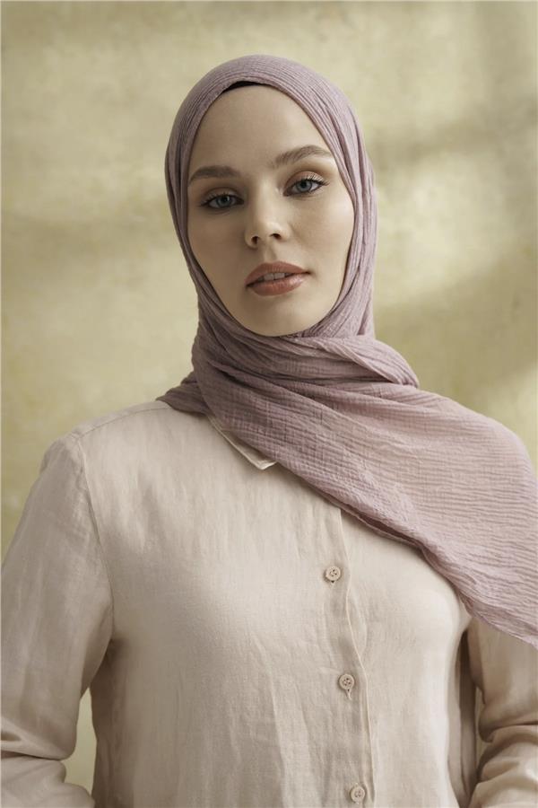 Müslin Yaprak Desen Şal 3351-903 Sisli Pudra