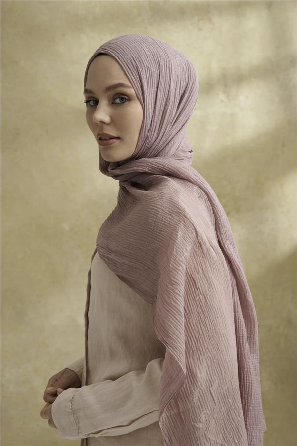 Müslin Yaprak Desen Şal 3351-903 Sisli Pudra