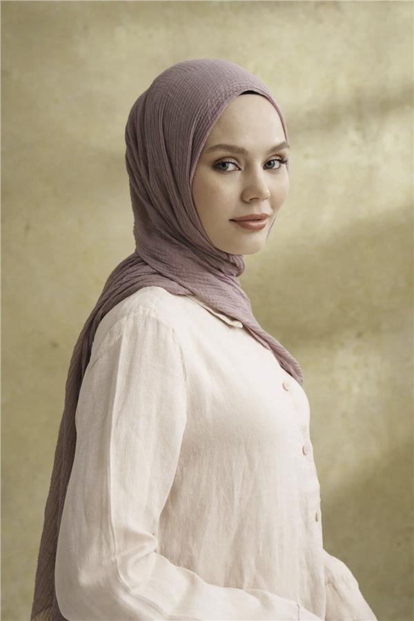 Müslin Yaprak Desen Şal 3351-903 Sisli Pudra