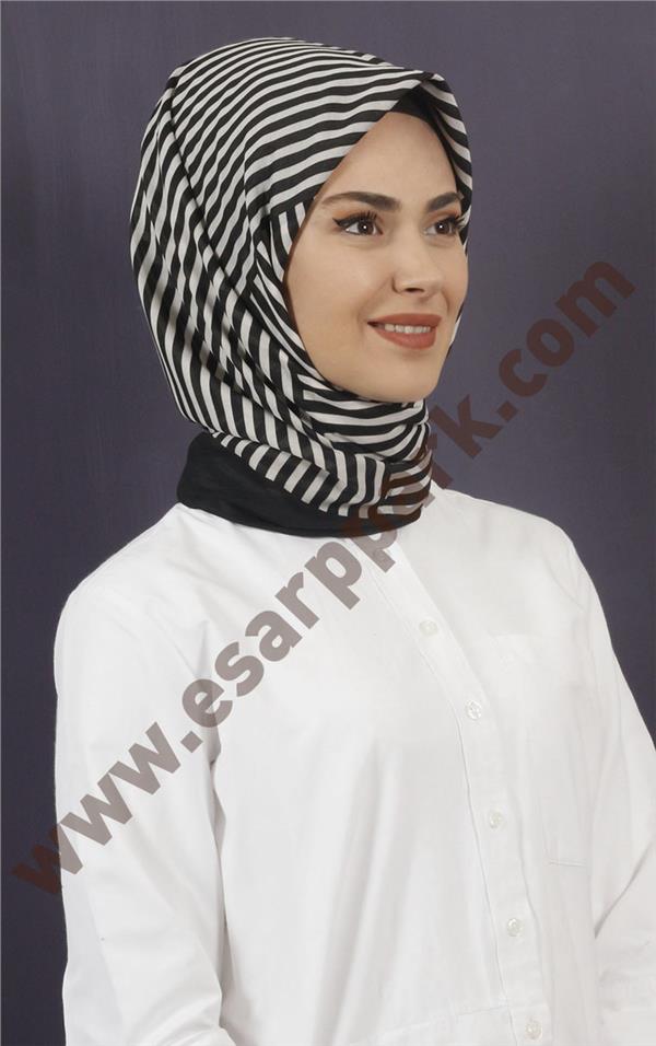 Pamuklu 140x140 Cm Eşarp 1070-90 Siyah Beyaz